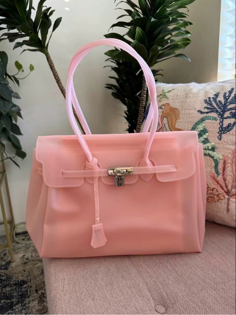 NEW Light Pink Jelly Firkin Tote Bag with Silver Lock